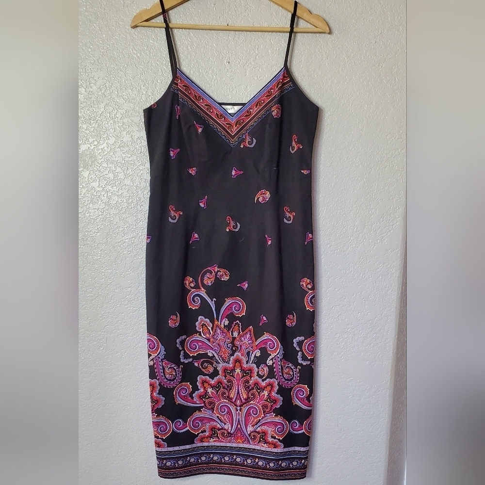 Next UK 100% Cotton Black & Pink Paisley Boho Print Midi Sun Dress Size Medium